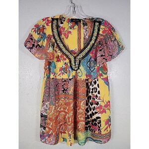 MELISSA PAIGE Tunic Womens‎ Small Multicolor Floral Paisley Sheer Beaded Boho
